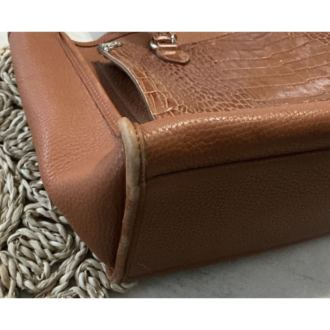Vintage Brighton Leather Tote Large Cognac Softside Handbag Silver Accents - Thumbnail 12