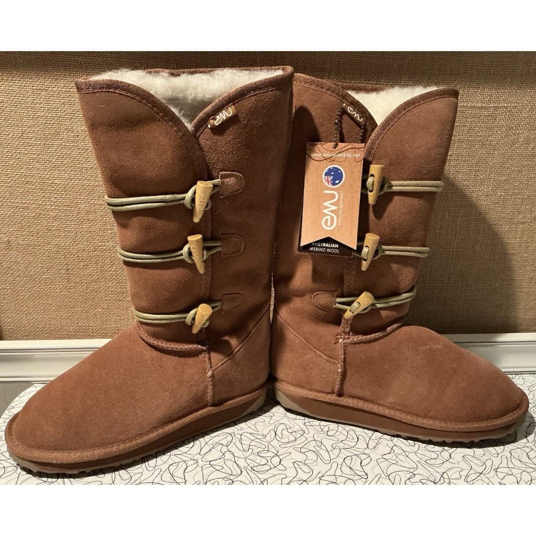 EMU AUSTRALIA Sheep Merino Wool Saber Tooth Toggle Boots Leather Womens Sz 6 NIB