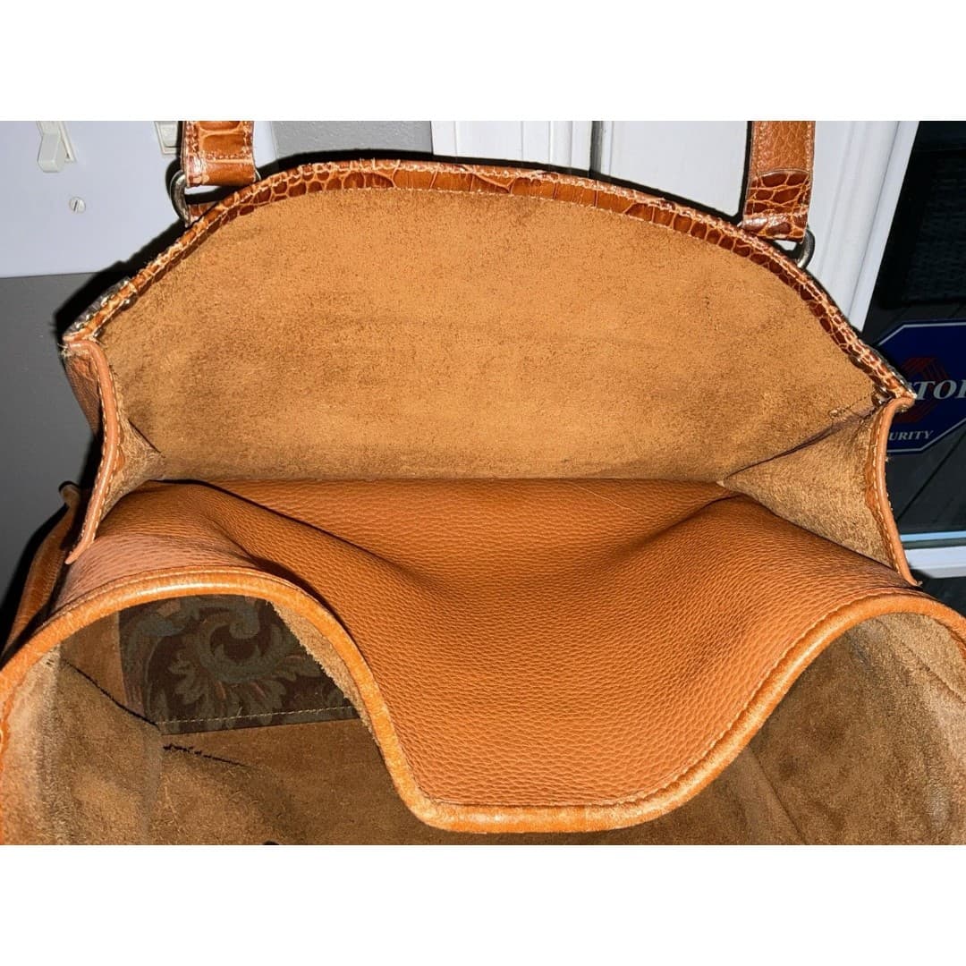 Vintage Brighton Leather Tote Large Cognac Softside Handbag Silver Accents - Thumbnail 6