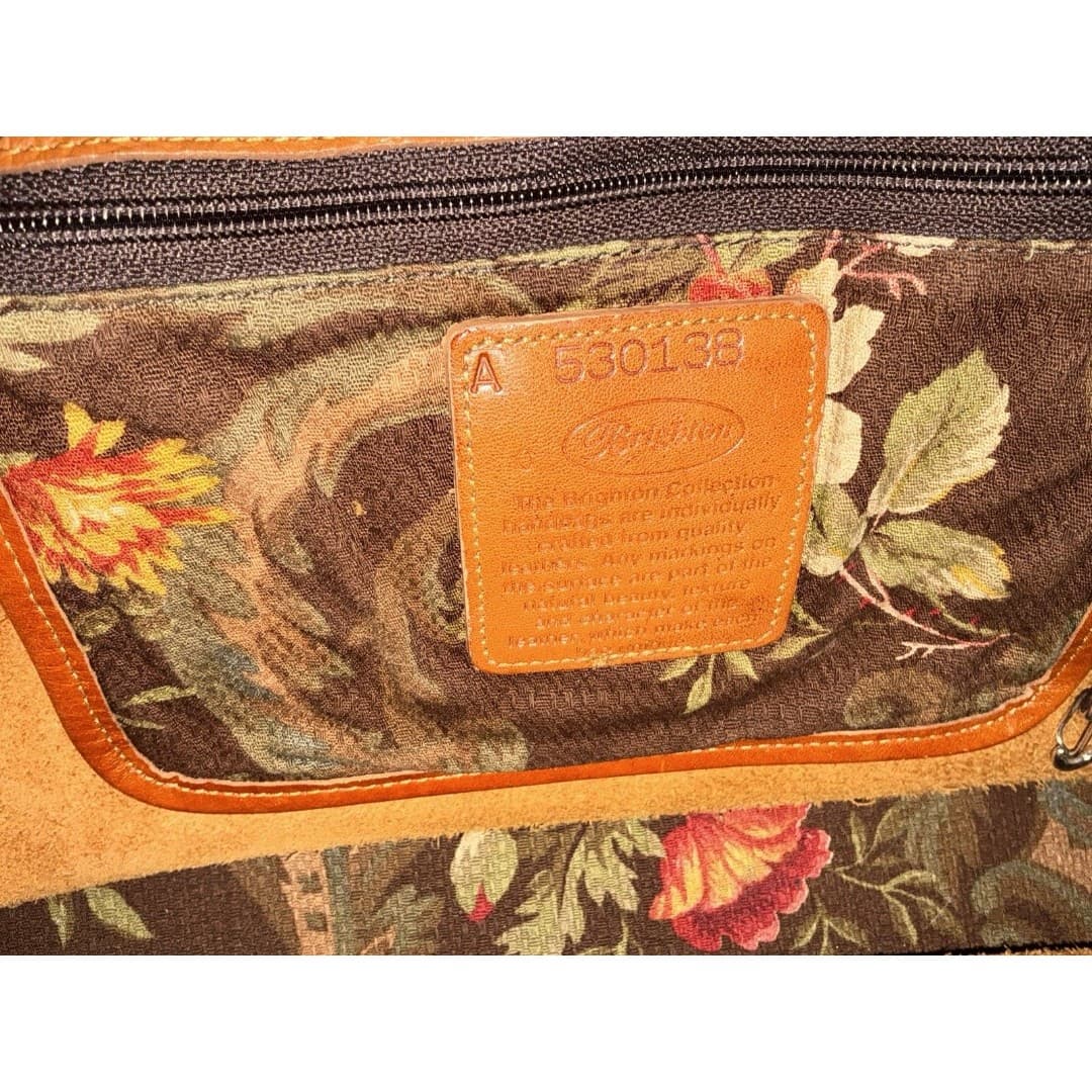 Vintage Brighton Leather Tote Large Cognac Softside Handbag Silver Accents - Thumbnail 9