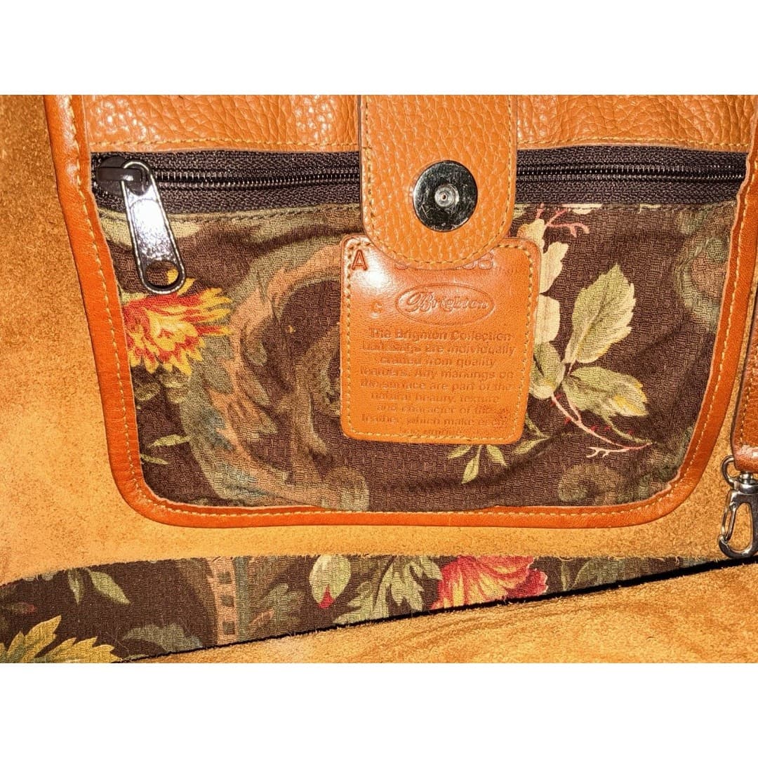 Vintage Brighton Leather Tote Large Cognac Softside Handbag Silver Accents - Thumbnail 8