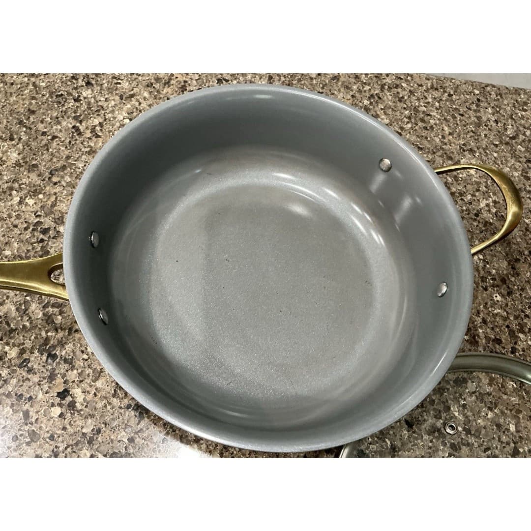 Chrissy Teigen Stainless Steel 12” Saucepan Skillet W/Lid Gold Handles - Thumbnail 4