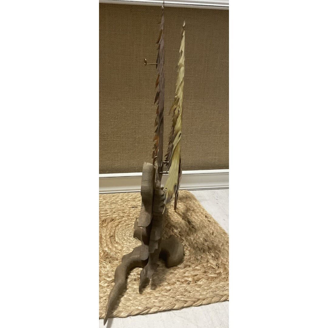 Brass Copper Deer Buck Sculpture Trees Wood Metal Rustic Cabin Wall Table 15x14” - Thumbnail 4