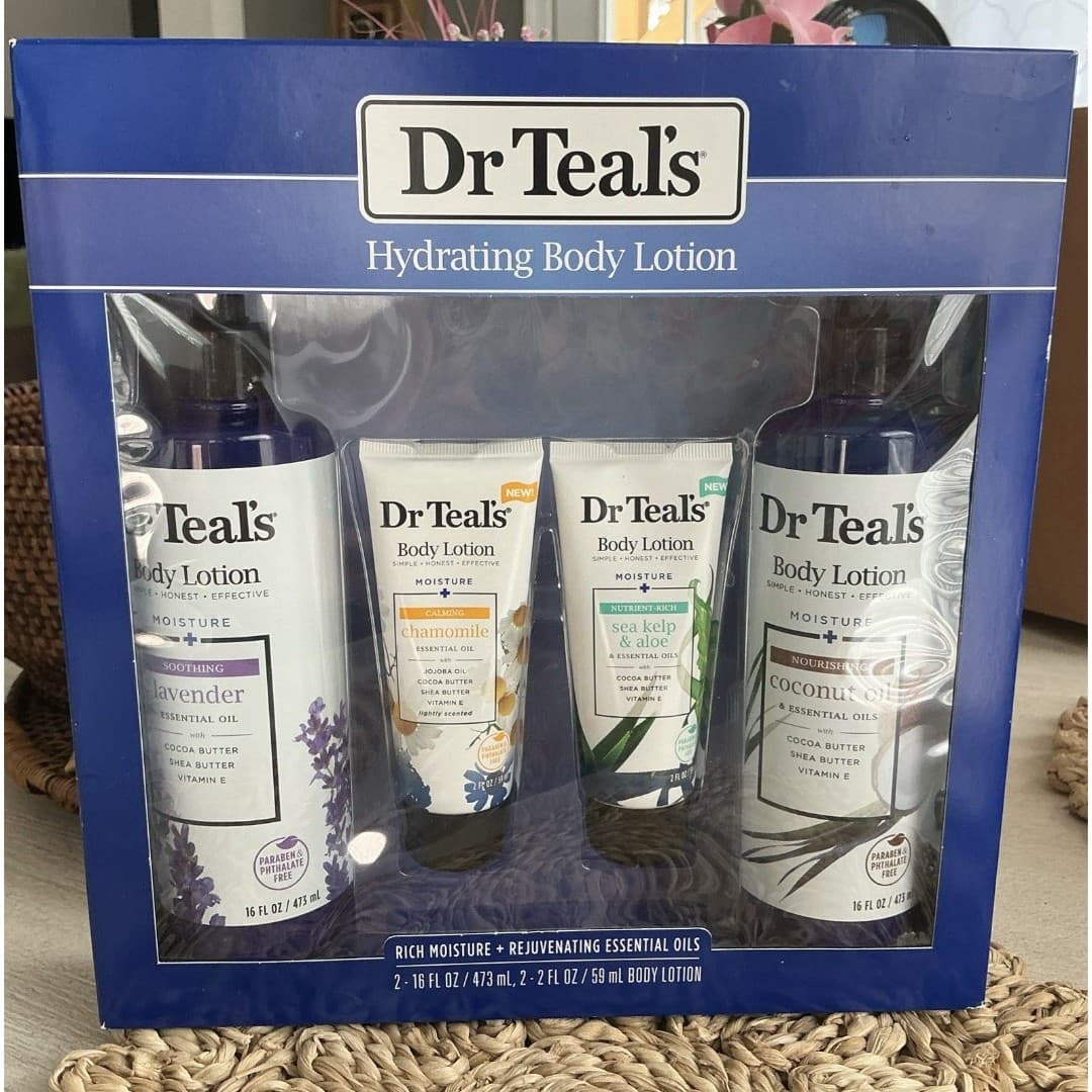 Dr. Teal’s Hydrating Body Lotion 4Pc Set Coconut Lavender Chamomile NEW
