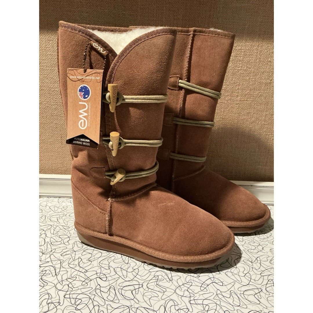 EMU AUSTRALIA Sheep Merino Wool Saber Tooth Toggle Boots Leather Womens Sz 6 NIB - Thumbnail 2