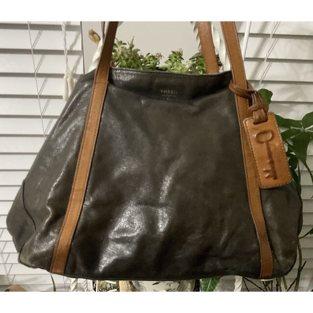 Fossil Issue No.1954 Purse Expandable Gwen Shopper Tote Bag Brown Leather Suede - Thumbnail 7