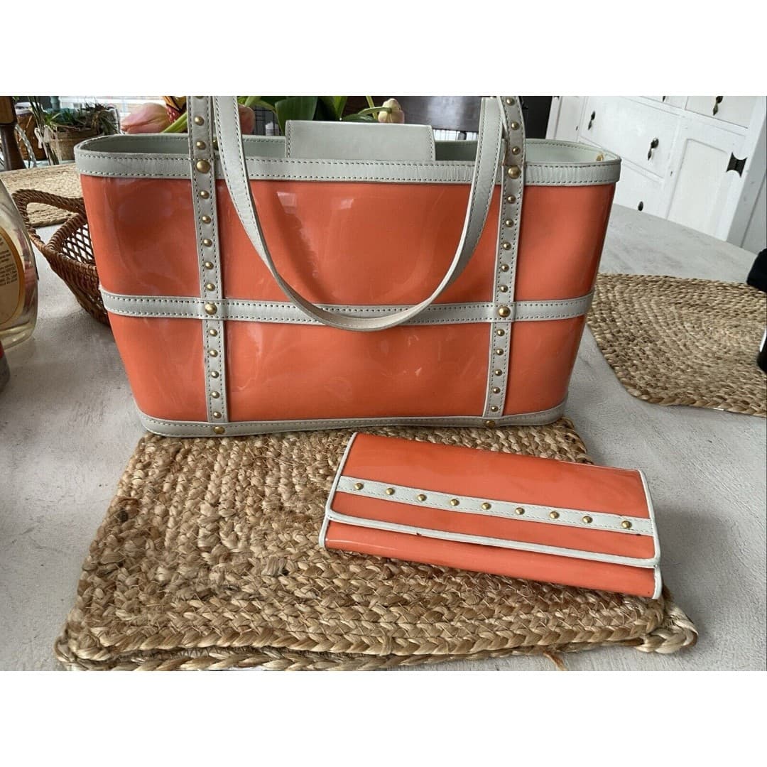 MAXX New York Patent Coral Handbag & Matching Wallet