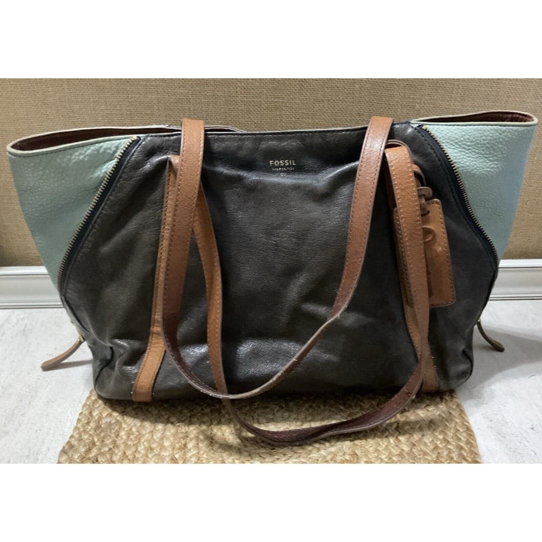 Fossil Issue No.1954 Purse Expandable Gwen Shopper Tote Bag Brown Leather Suede