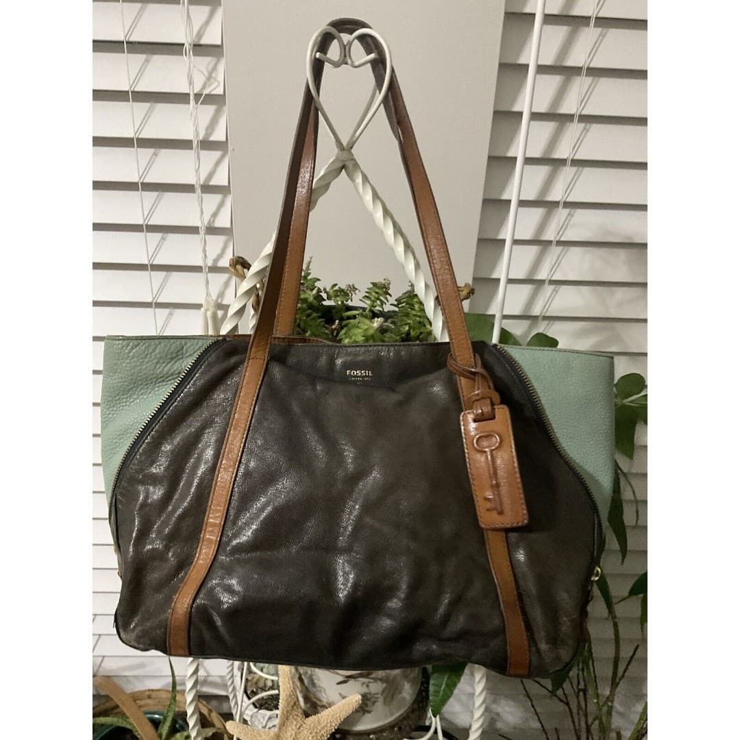 Fossil Issue No.1954 Purse Expandable Gwen Shopper Tote Bag Brown Leather Suede - Thumbnail 3