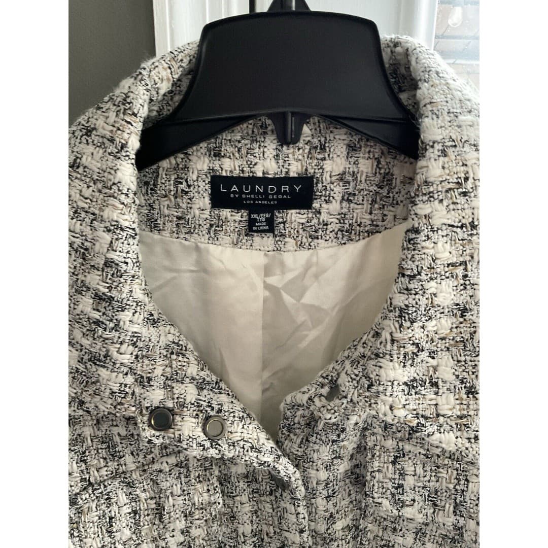 Laundry By Shelli Segal Womens Tweed Single Breasted Coat SZ XXL Black/White NWT - Thumbnail 3