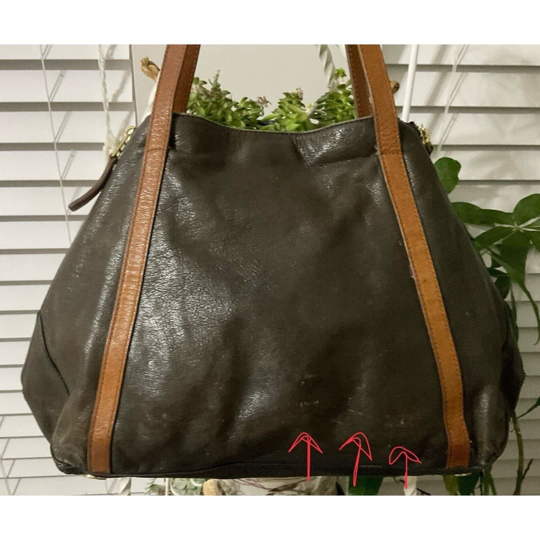 Fossil Issue No.1954 Purse Expandable Gwen Shopper Tote Bag Brown Leather Suede - Thumbnail 6