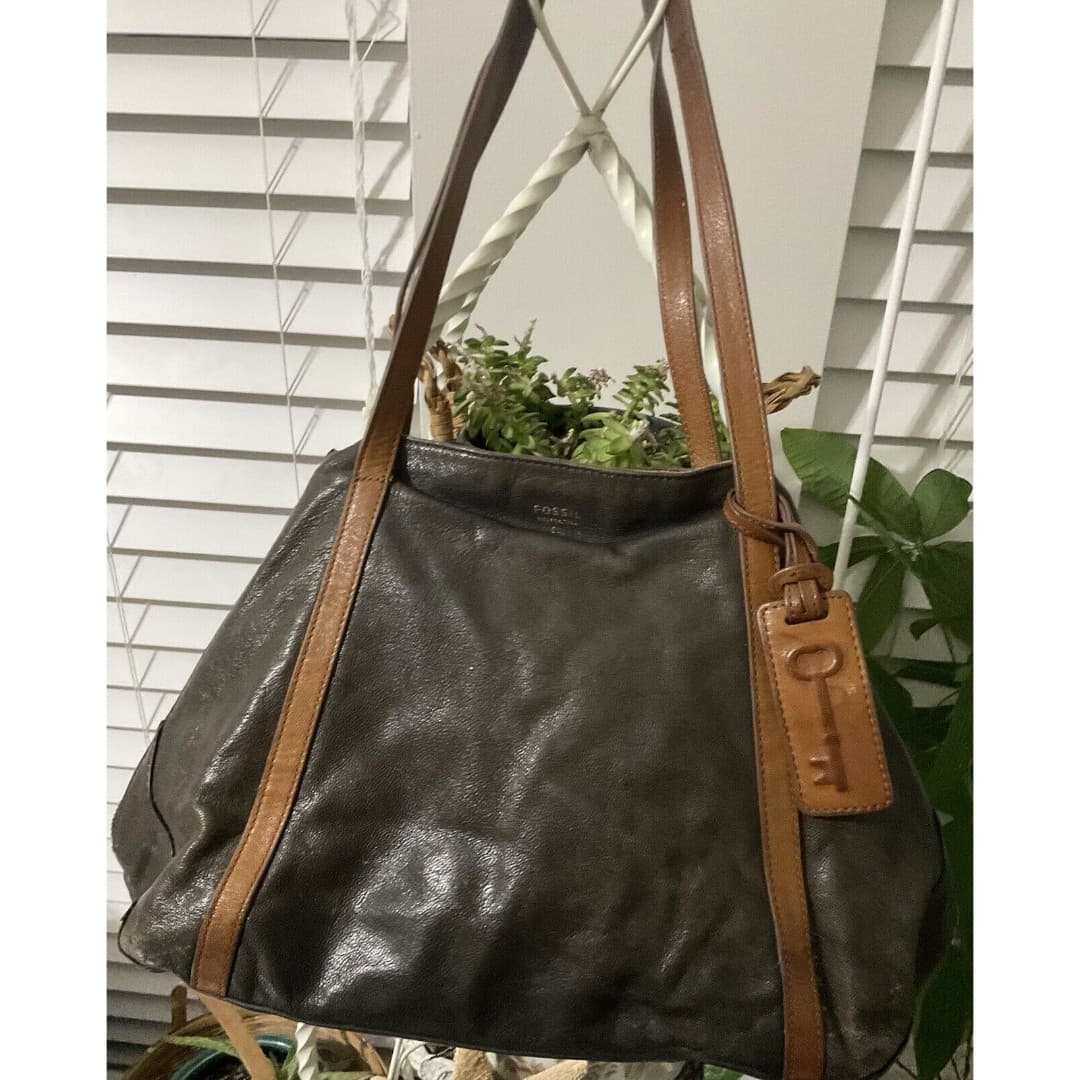 Fossil Issue No.1954 Purse Expandable Gwen Shopper Tote Bag Brown Leather Suede - Thumbnail 8