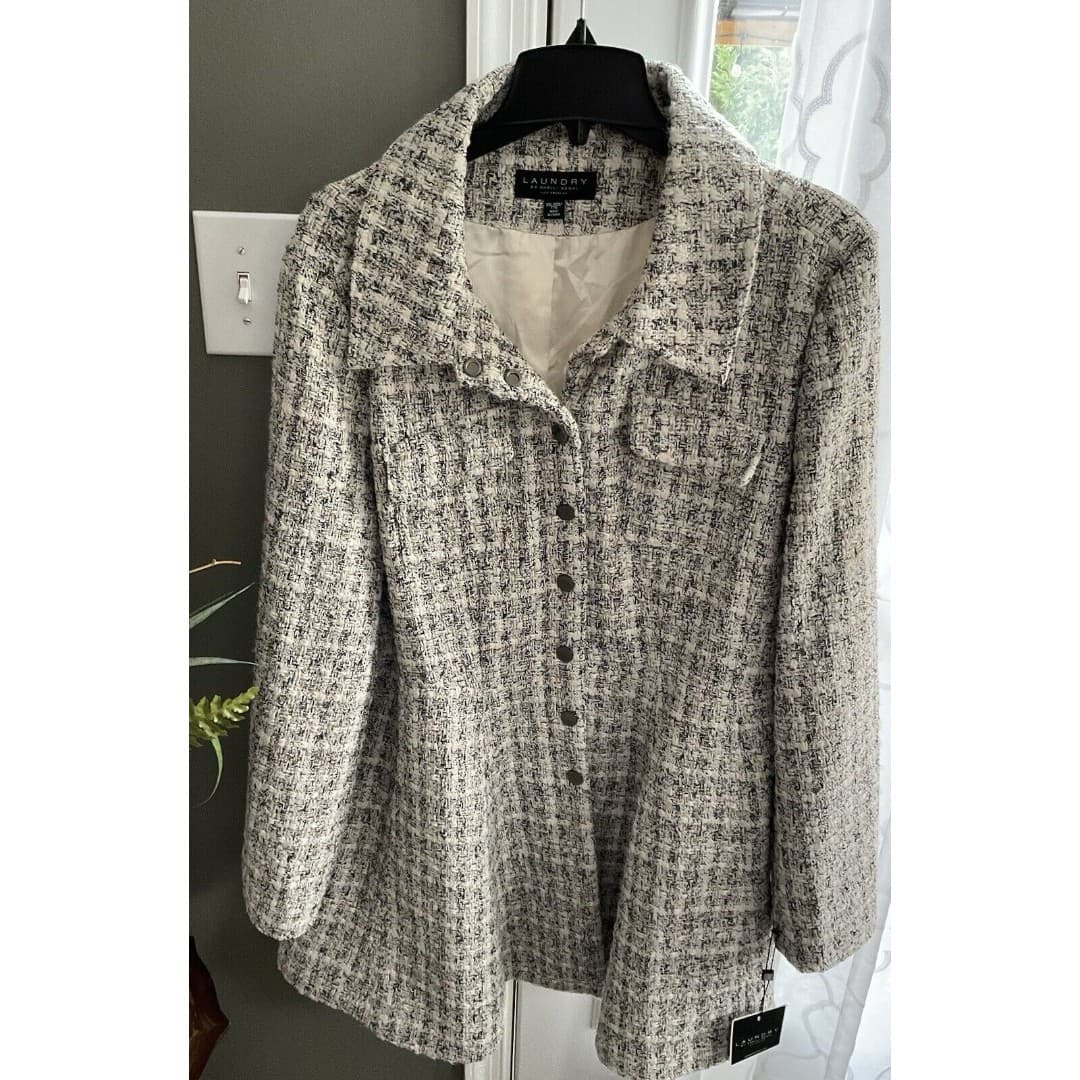 Laundry By Shelli Segal Womens Tweed Single Breasted Coat SZ XXL Black/White NWT - Thumbnail 2