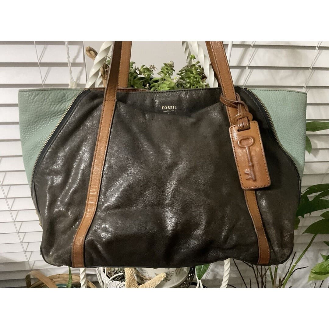 Fossil Issue No.1954 Purse Expandable Gwen Shopper Tote Bag Brown Leather Suede - Thumbnail 2