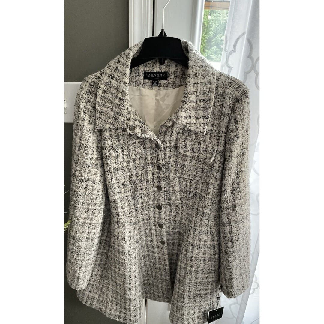 Laundry By Shelli Segal Womens Tweed Single Breasted Coat SZ XXL Black/White NWT