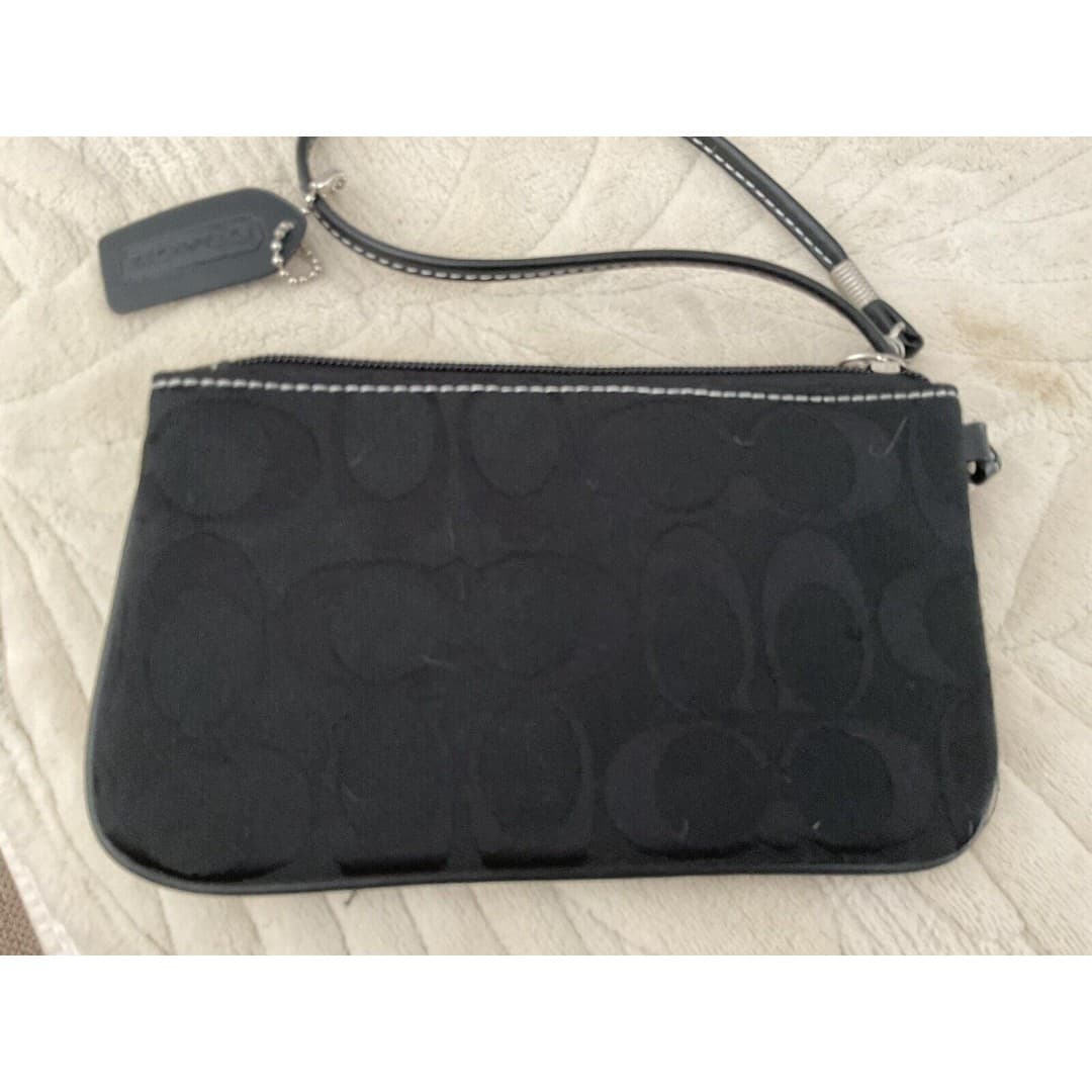 COACH Black Corner Zip Wristlet In Canvas Leather EUC - Thumbnail 2