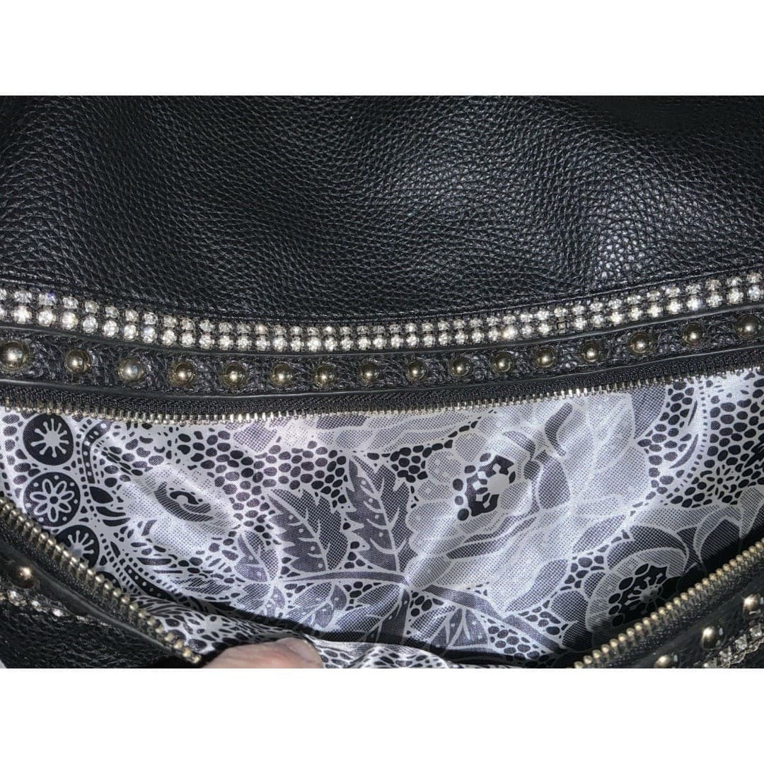 IMOSHION USA Studded Metallic Drawstring Bucket Handbag Black Silver - Thumbnail 6