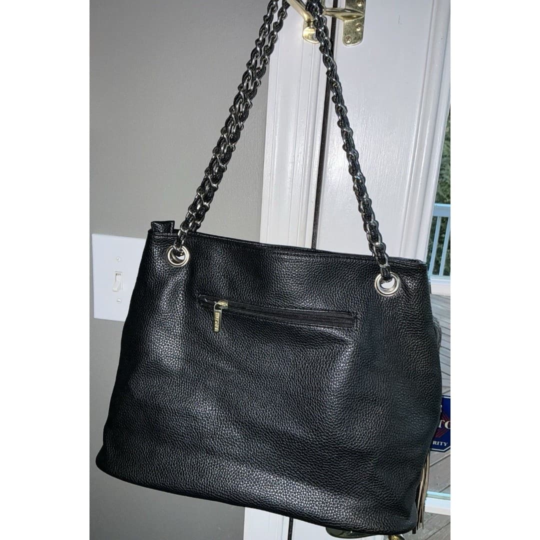 IMOSHION USA Studded Metallic Drawstring Bucket Handbag Black Silver - Thumbnail 3