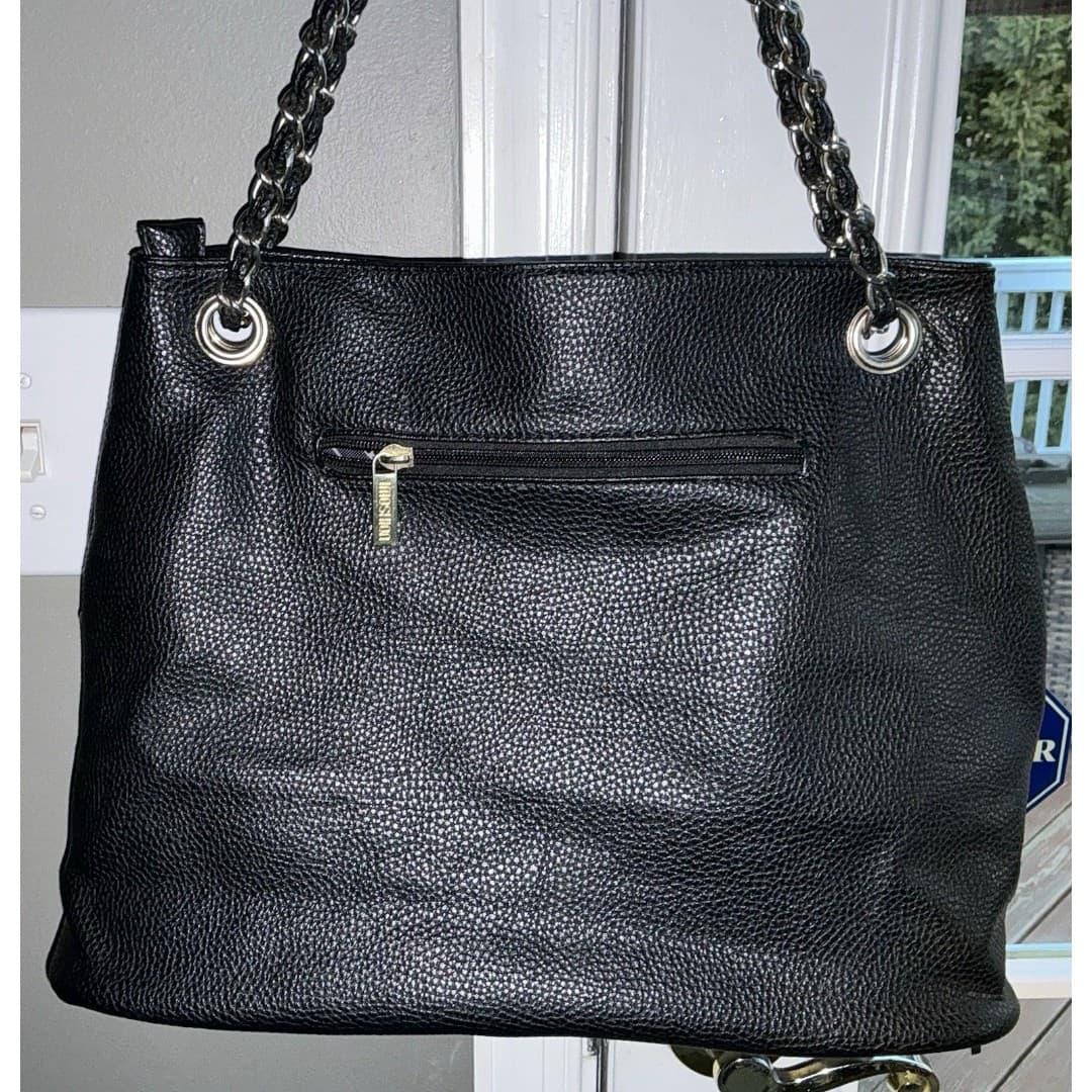 IMOSHION USA Studded Metallic Drawstring Bucket Handbag Black Silver - Thumbnail 2