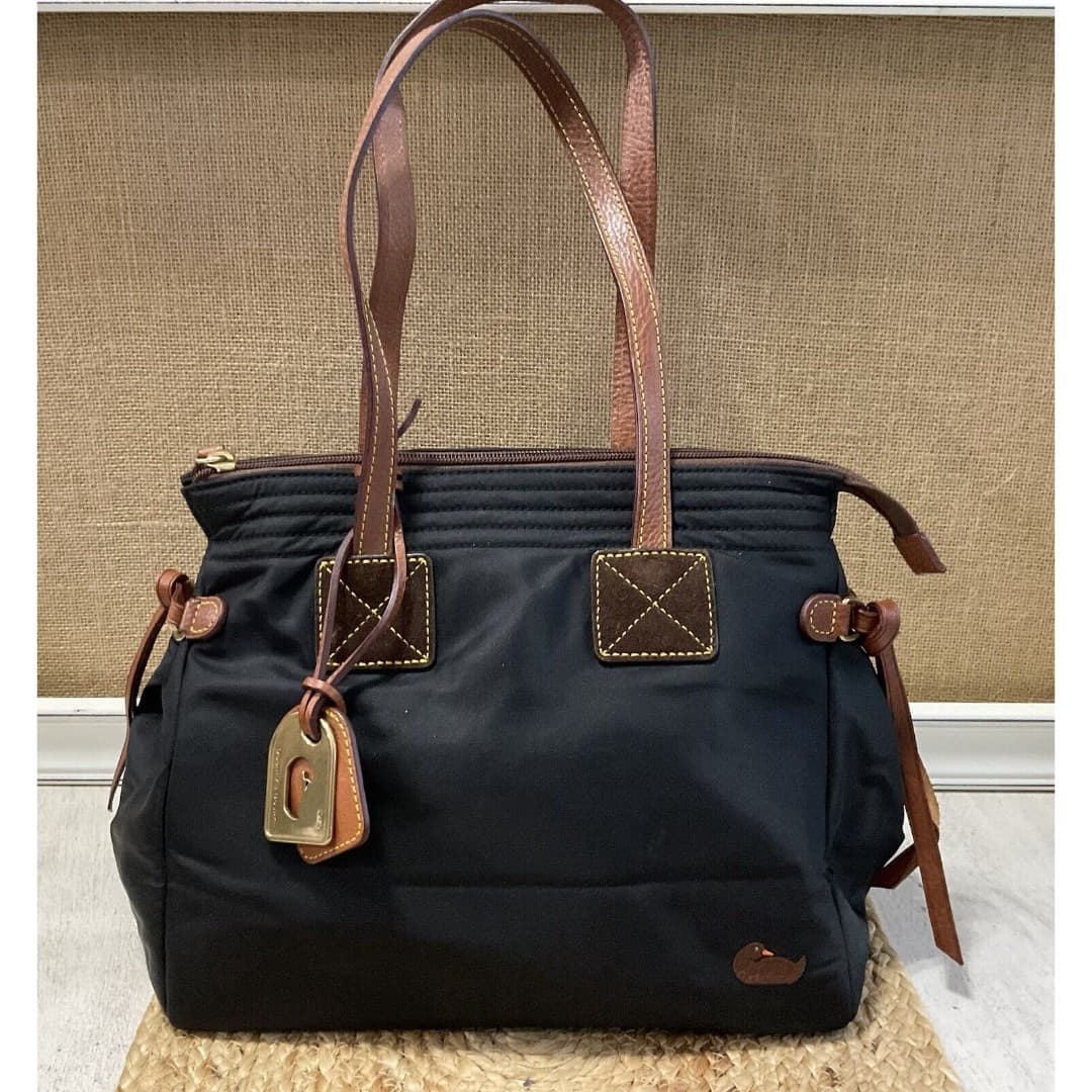 DOONEY BOURKE Nylon Tote Shoulder Handbag, Black, Leather Trim