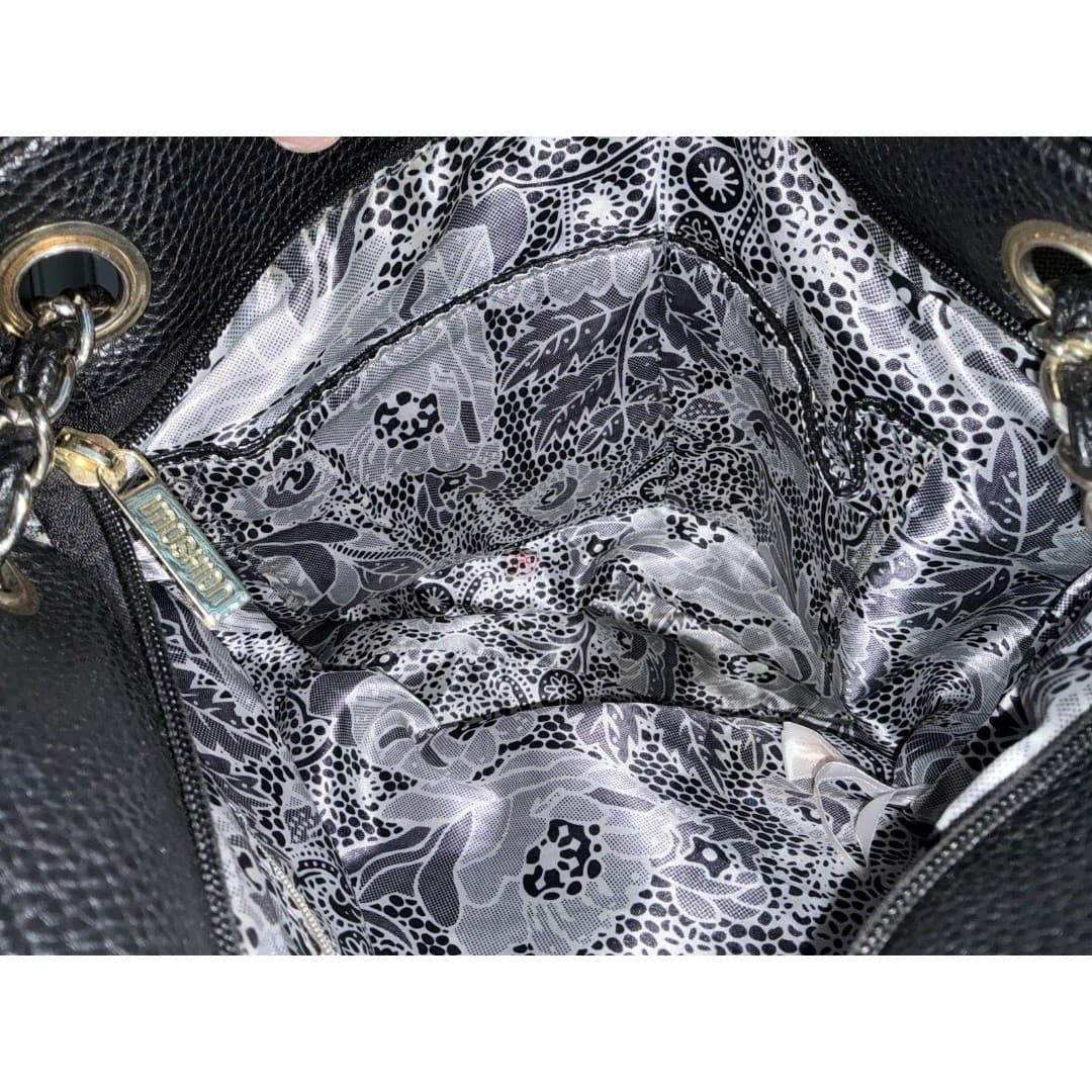 IMOSHION USA Studded Metallic Drawstring Bucket Handbag Black Silver - Thumbnail 8