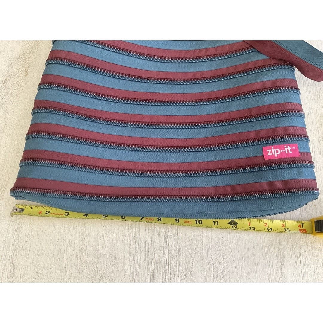 ZIPIT Big Tote Bag One Long Zipper Handle Storage Blue Maroon - Thumbnail 4