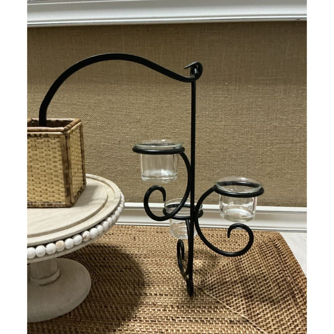 Black Metal Tea Light 3 Candle Wall Sconce/Holder - Thumbnail 8