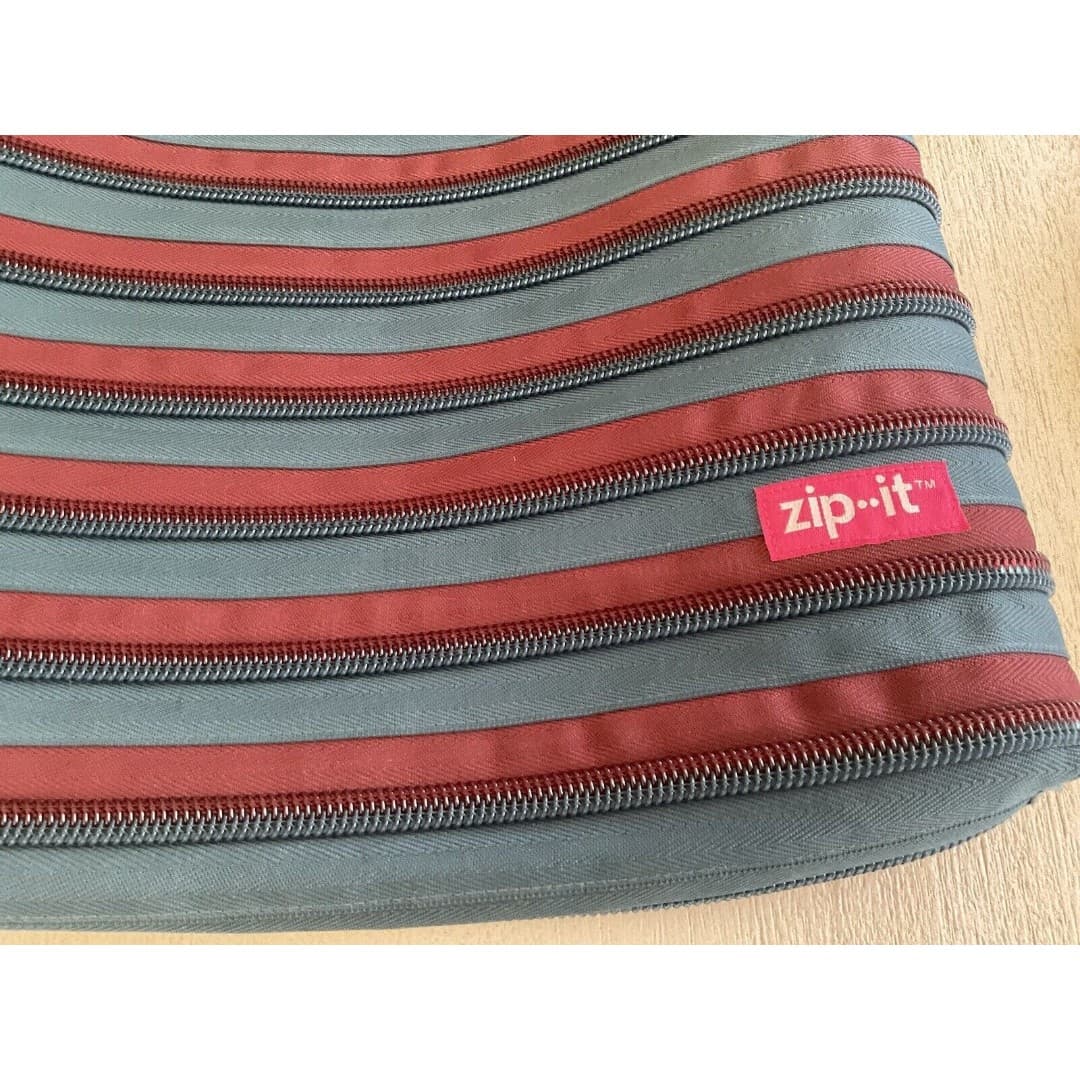 ZIPIT Big Tote Bag One Long Zipper Handle Storage Blue Maroon - Thumbnail 2