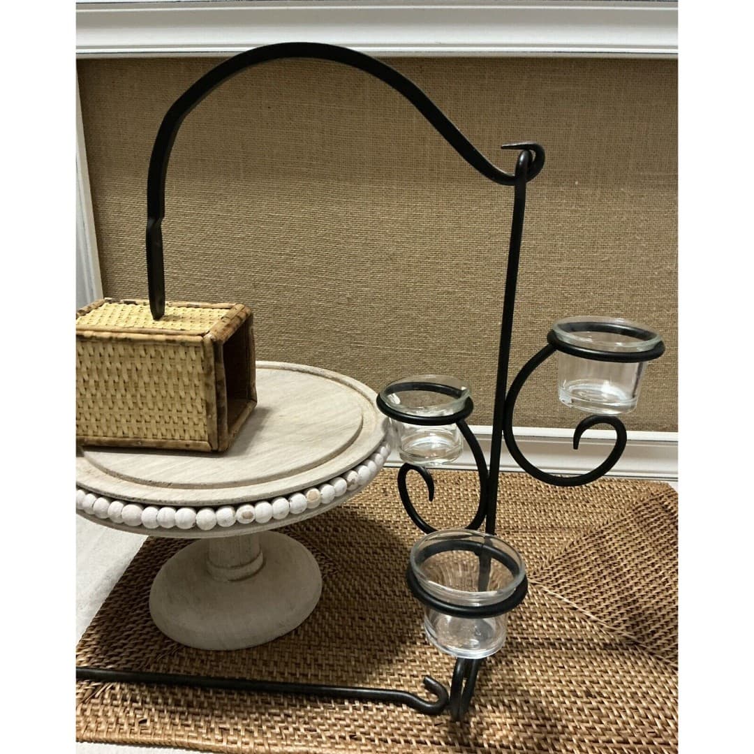 Black Metal Tea Light 3 Candle Wall Sconce/Holder