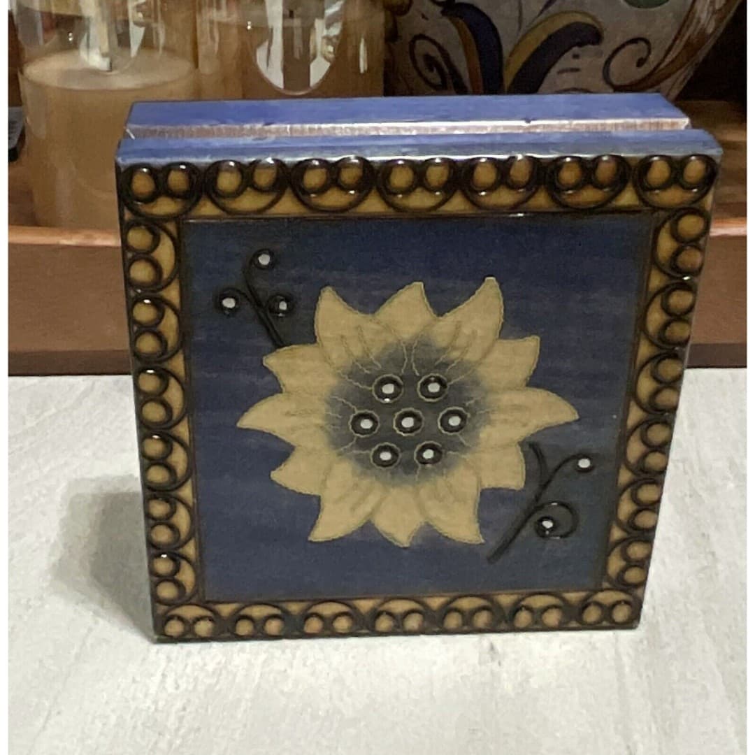 Square Wooden Jewelry Keepsake Hinged Box Inlaid Daisy Design Trinket Bx - Thumbnail 6