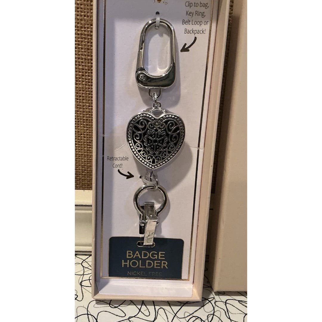 Scroll & Vine Heart Shape Badge Holder Jewelry Nickel Free - Thumbnail 2