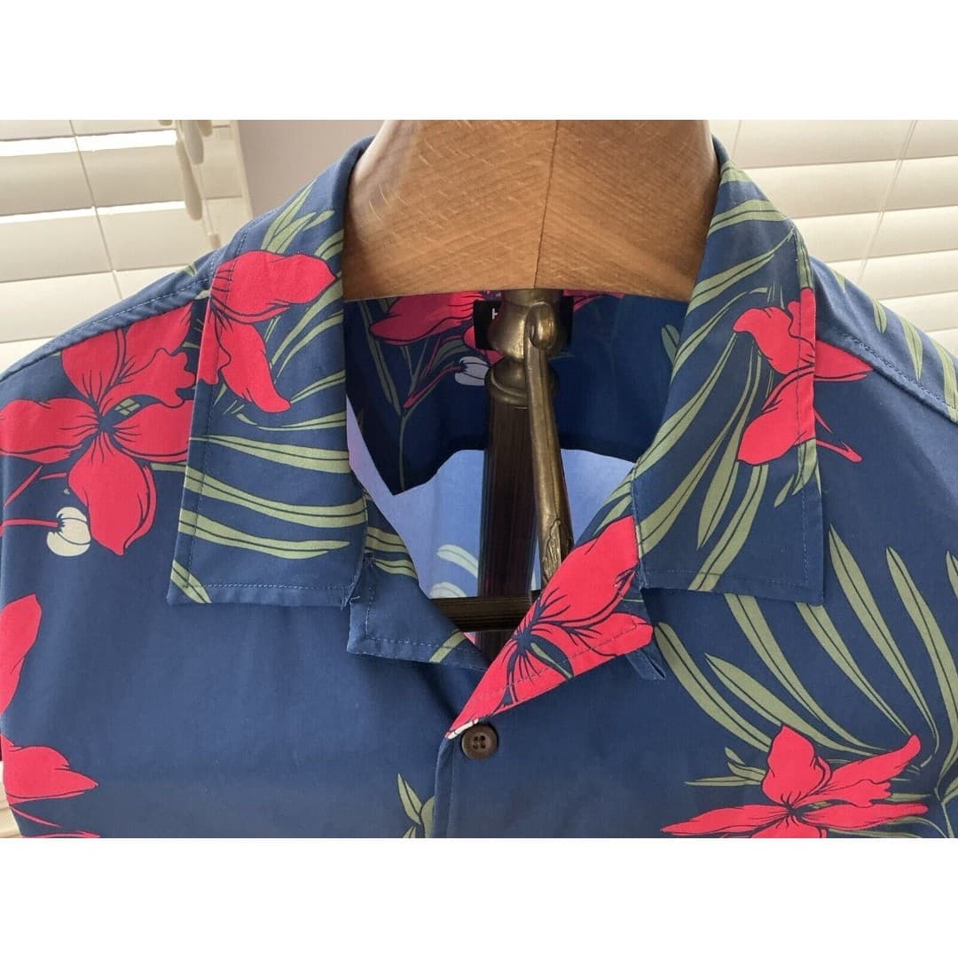 Hurley XLarge Mens Cotton Button Up Shirt Tropical Short Sleeve Hawaiian - Thumbnail 4