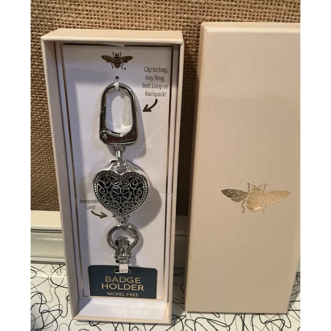 Scroll & Vine Heart Shape Badge Holder Jewelry Nickel Free - Thumbnail 4