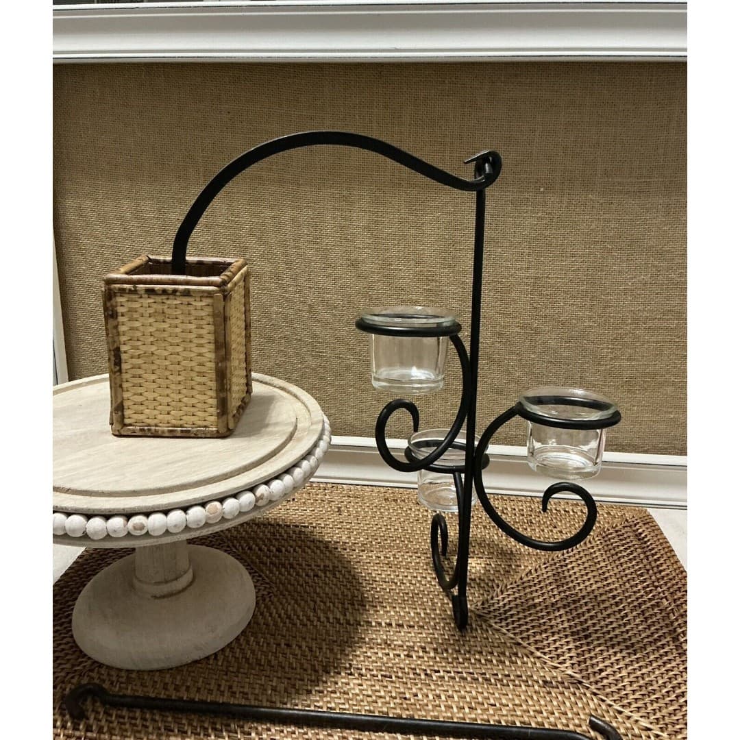 Black Metal Tea Light 3 Candle Wall Sconce/Holder - Thumbnail 7