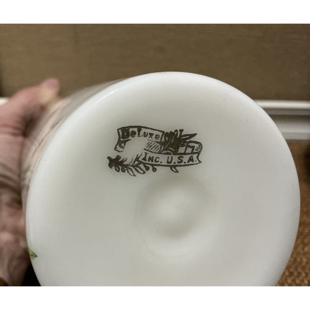 Vintage DeLuxe Inc. USA Hand Painted Milk Glass Floral Vase Tumbler Signed - Thumbnail 6