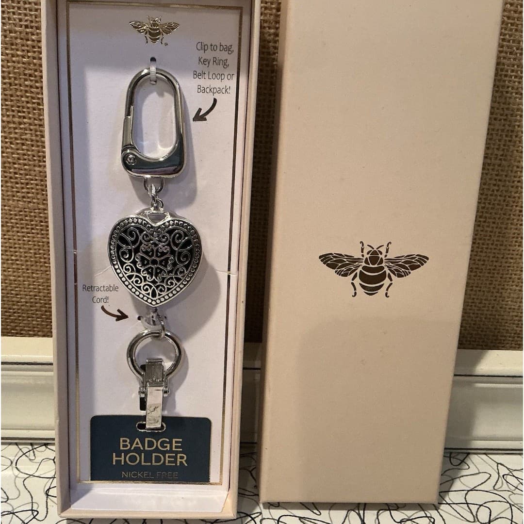 Scroll & Vine Heart Shape Badge Holder Jewelry Nickel Free - Thumbnail 3