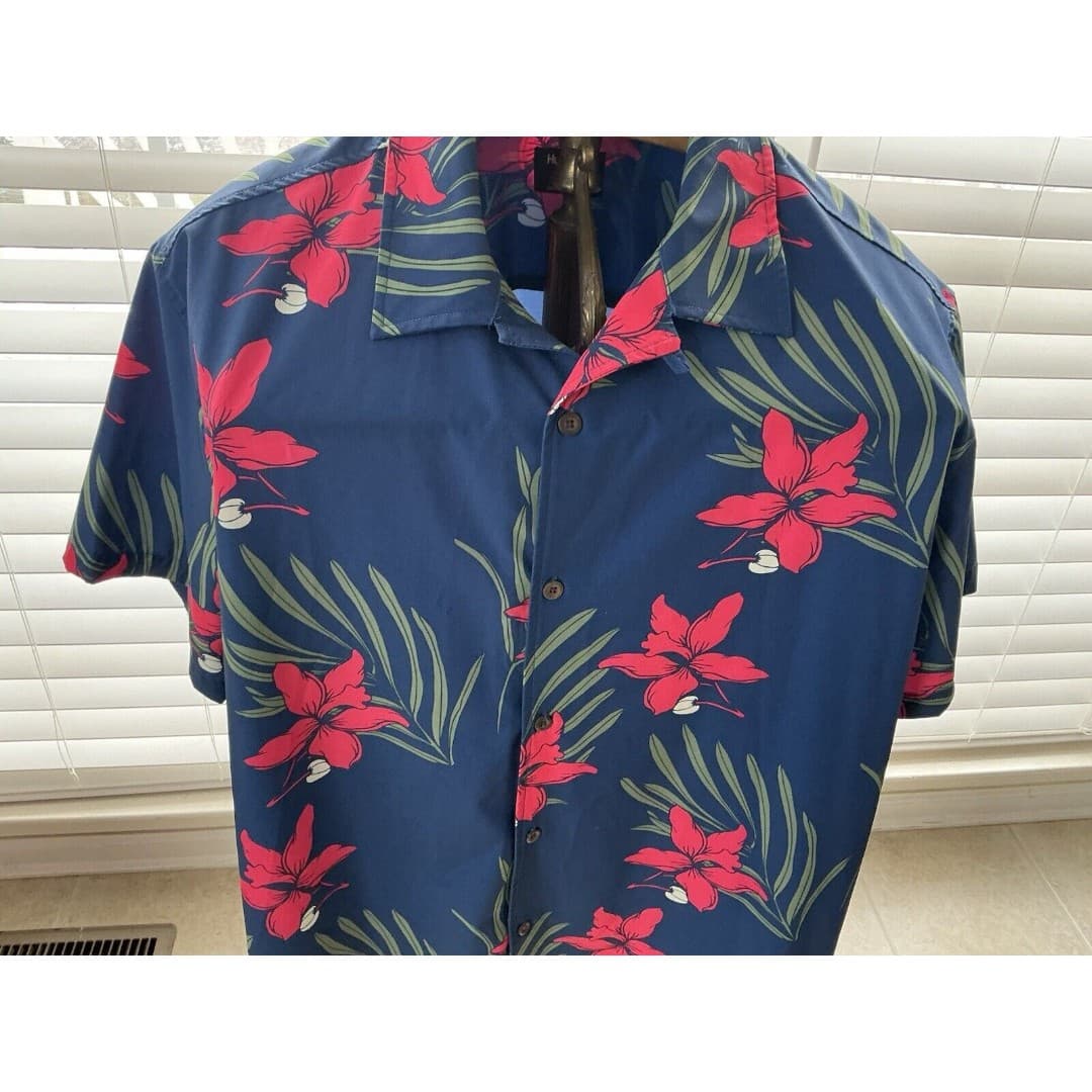 Hurley XLarge Mens Cotton Button Up Shirt Tropical Short Sleeve Hawaiian - Thumbnail 2