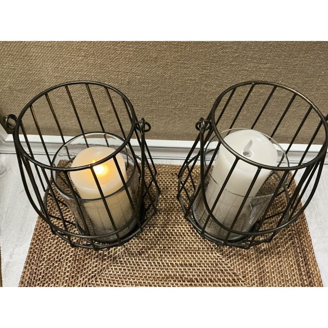 Pair Ashland Sea & Sand Bronze Metal Lanterns W/Battery Operated Candle-as - Thumbnail 5