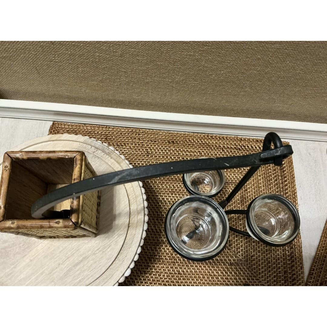 Black Metal Tea Light 3 Candle Wall Sconce/Holder - Thumbnail 6