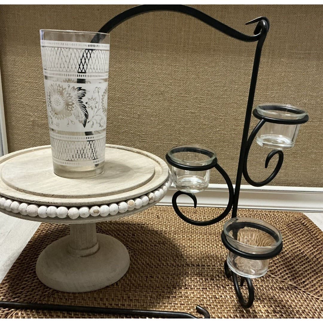 Black Metal Tea Light 3 Candle Wall Sconce/Holder - Thumbnail 2
