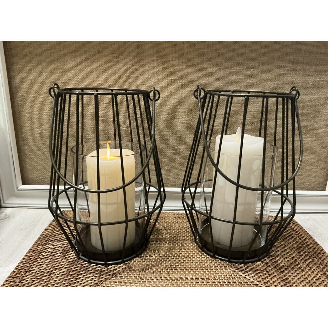 Pair Ashland Sea & Sand Bronze Metal Lanterns W/Battery Operated Candle-as - Thumbnail 7