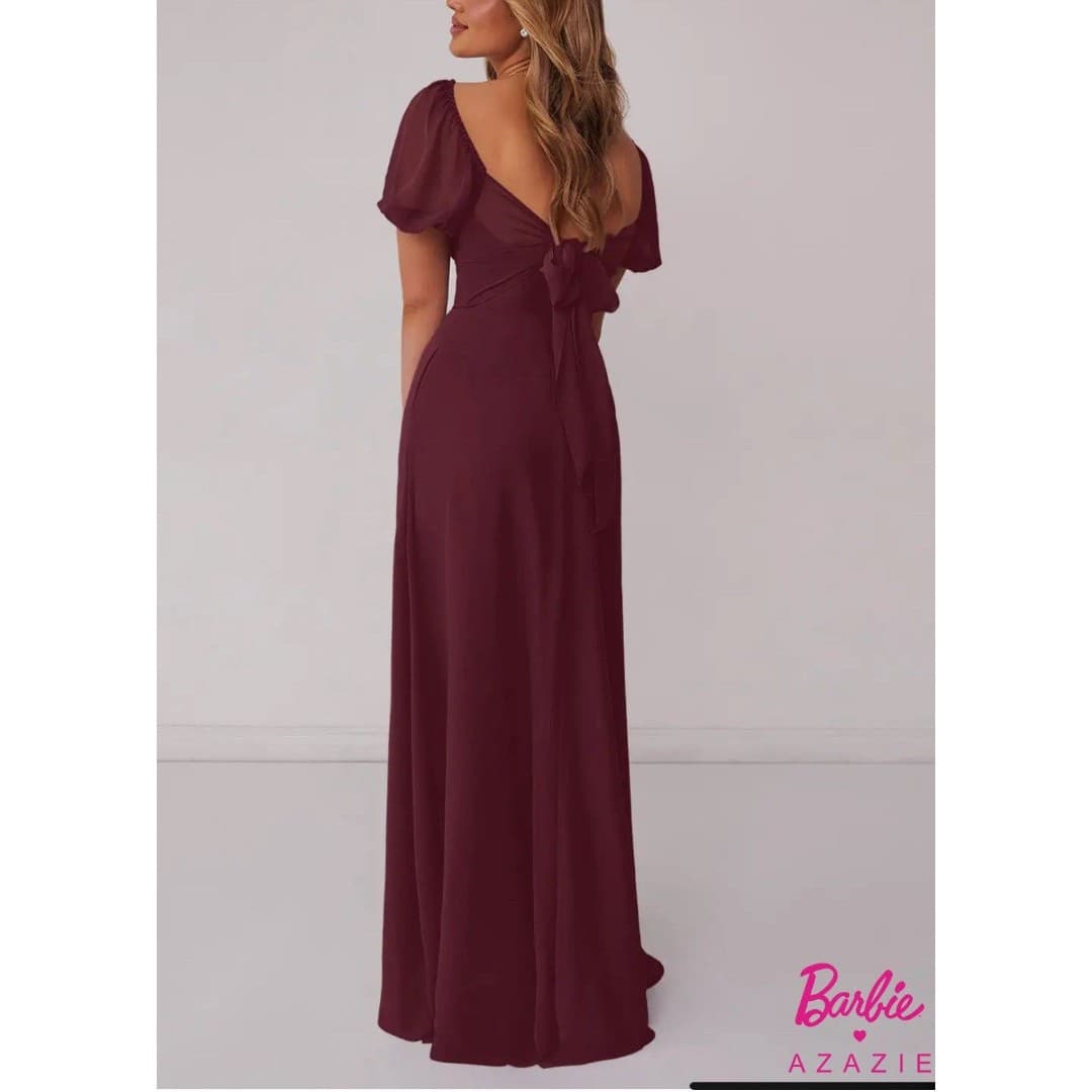 Barbie™ AZAZIE 1003 Cabernet A-Line Pleated Chiffon Dress Sz 4 - Thumbnail 10