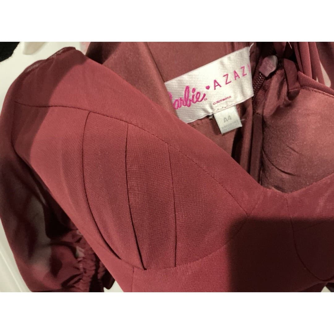 Barbie™ AZAZIE 1003 Cabernet A-Line Pleated Chiffon Dress Sz 4 - Thumbnail 7