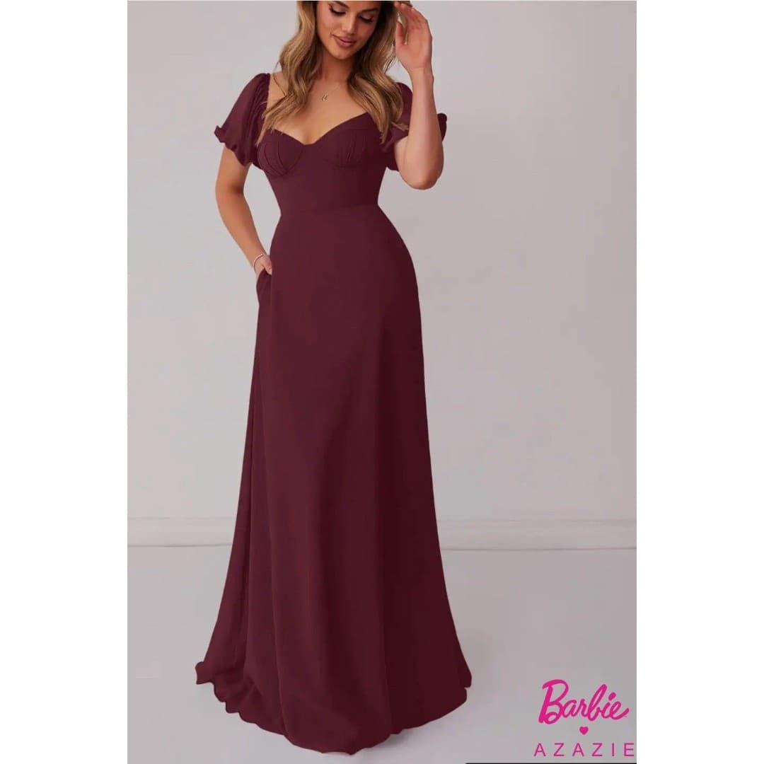 Barbie™ AZAZIE 1003 Cabernet A-Line Pleated Chiffon Dress Sz 4 - Thumbnail 9