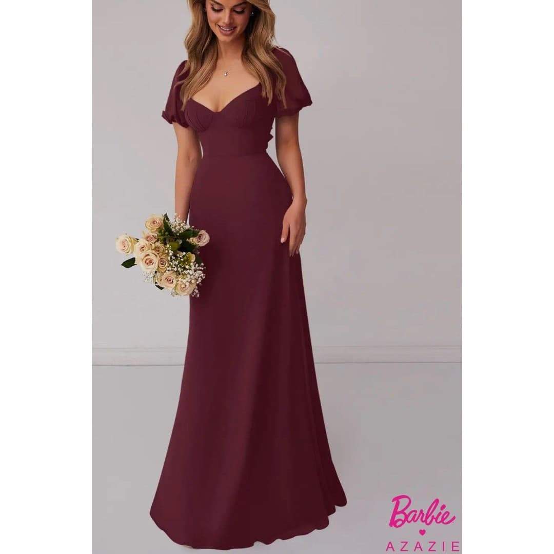 Barbie™ AZAZIE 1003 Cabernet A-Line Pleated Chiffon Dress Sz 4