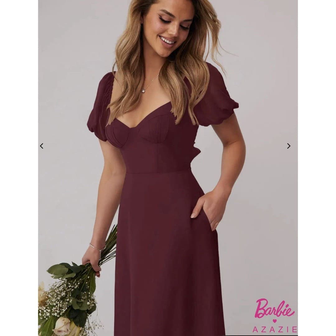 Barbie™ AZAZIE 1003 Cabernet A-Line Pleated Chiffon Dress Sz 4 - Thumbnail 11
