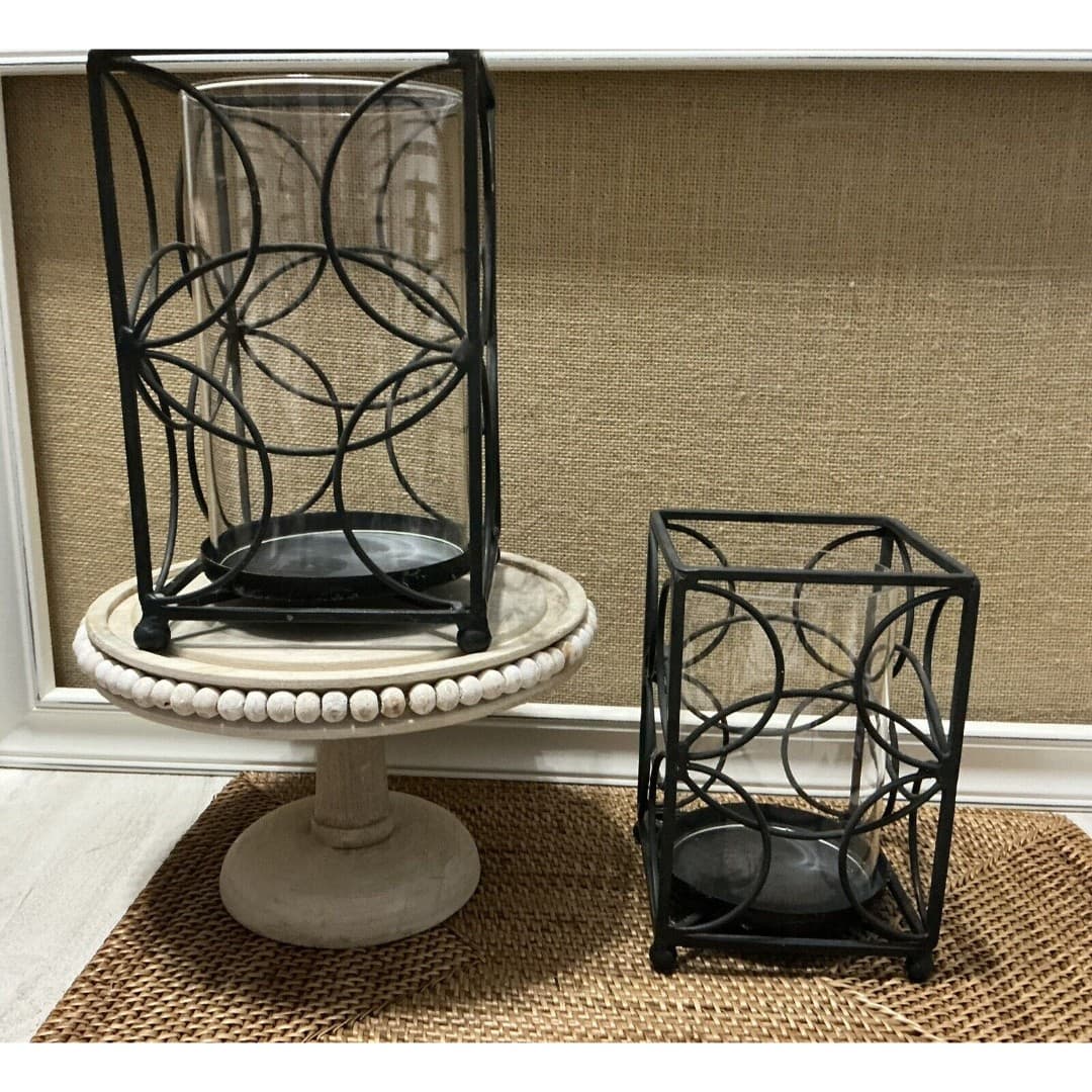 Black Metal Box Pillar Candle Holders W/Globe ~Contemporary Pair - Thumbnail 7