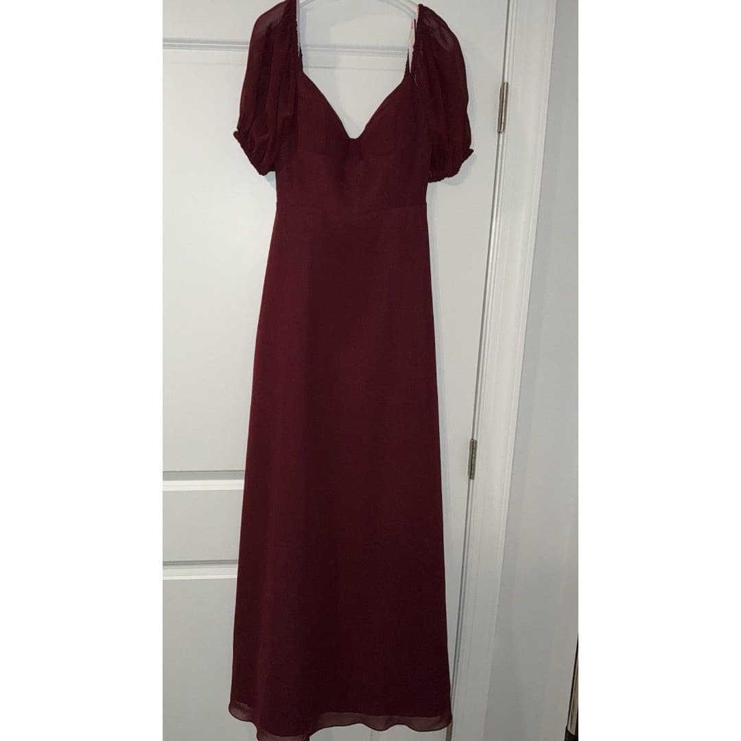 Barbie™ AZAZIE 1003 Cabernet A-Line Pleated Chiffon Dress Sz 4 - Thumbnail 8