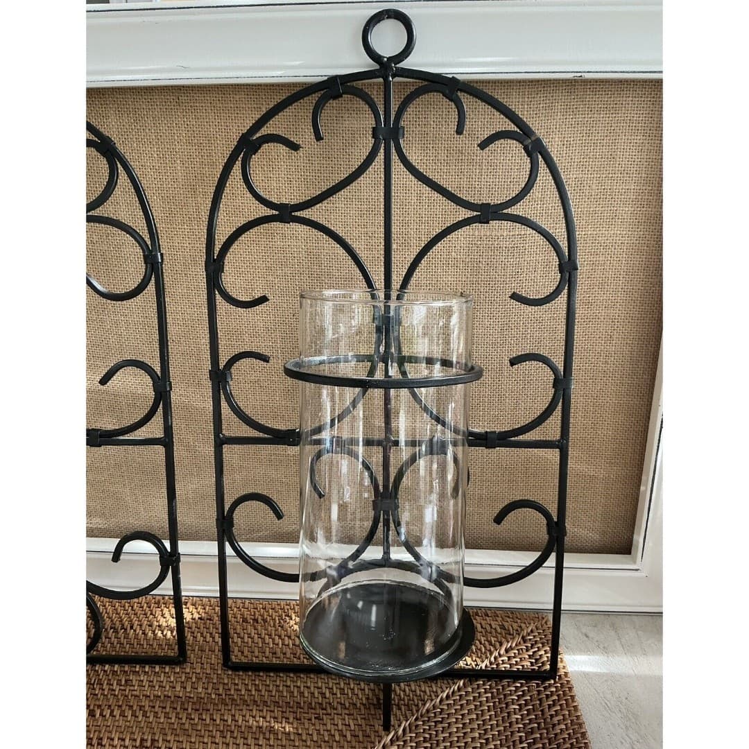 MCM Metal Wall Candle Sconces Spanish Look W/Globes A Pair - Thumbnail 2