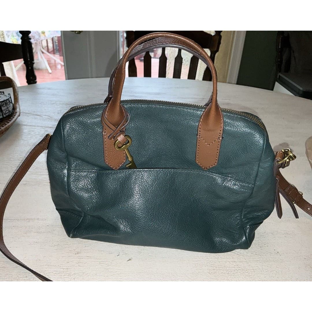 FOSSIL RACHEL Dark Teal Convertible Satchel Handbag Crossbody Purse - Thumbnail 11